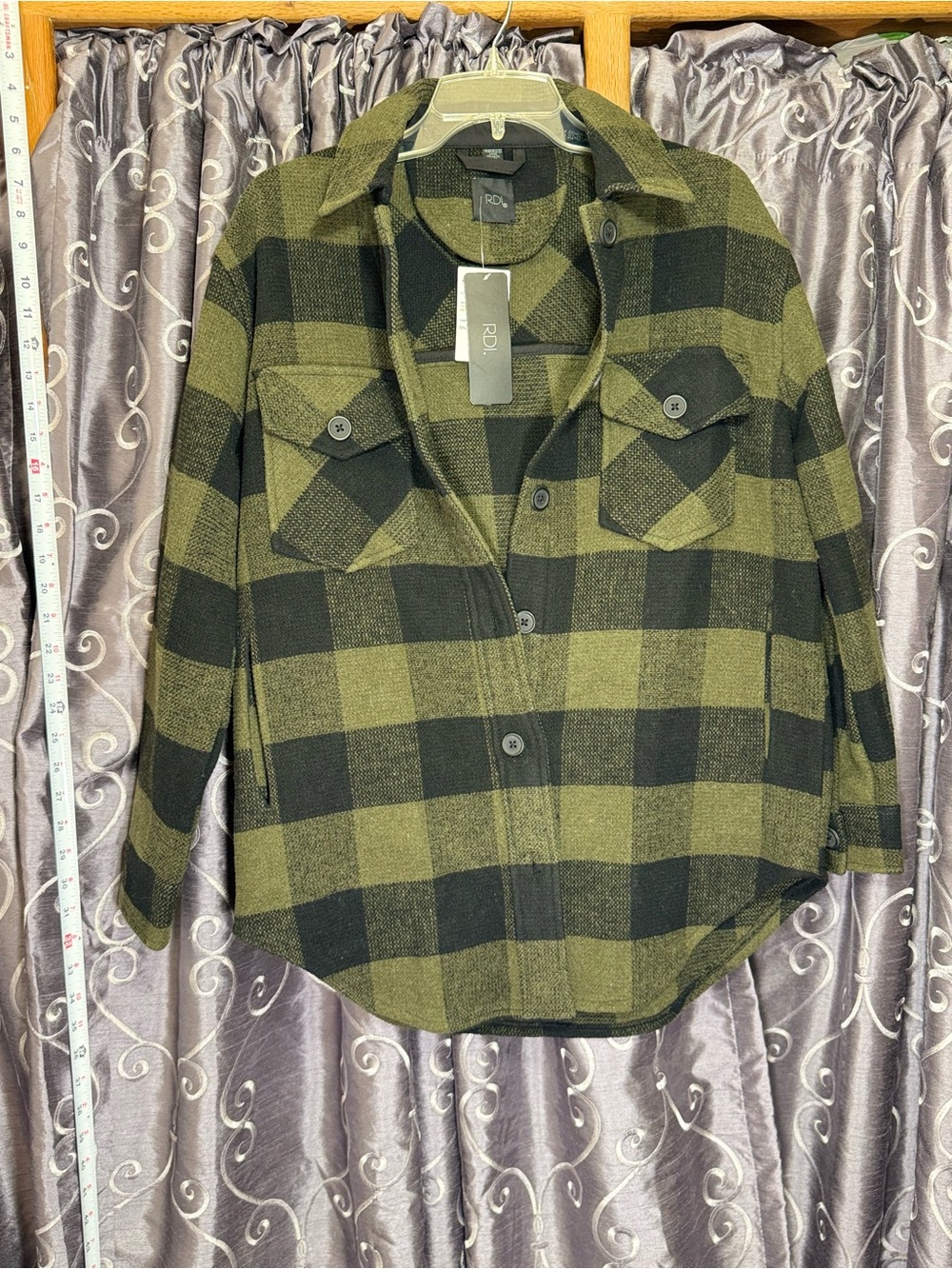 RDI Olive and Black Plaid Utility Shacket